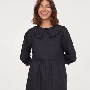 Divided H&M Black Peter Pan Collar Puff Sleeve Babydoll Mini Dress